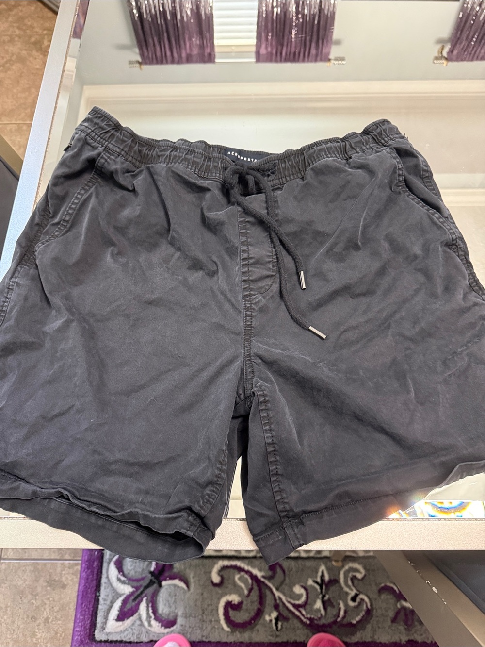 Aeropostale Men's Black Elastic Waist Drawstring Athletic Shorts